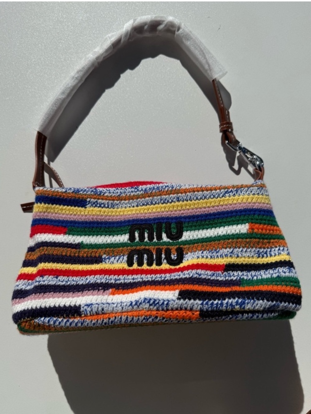 Miu Miu Colorblock Multistripe Knit Shoulder Bag